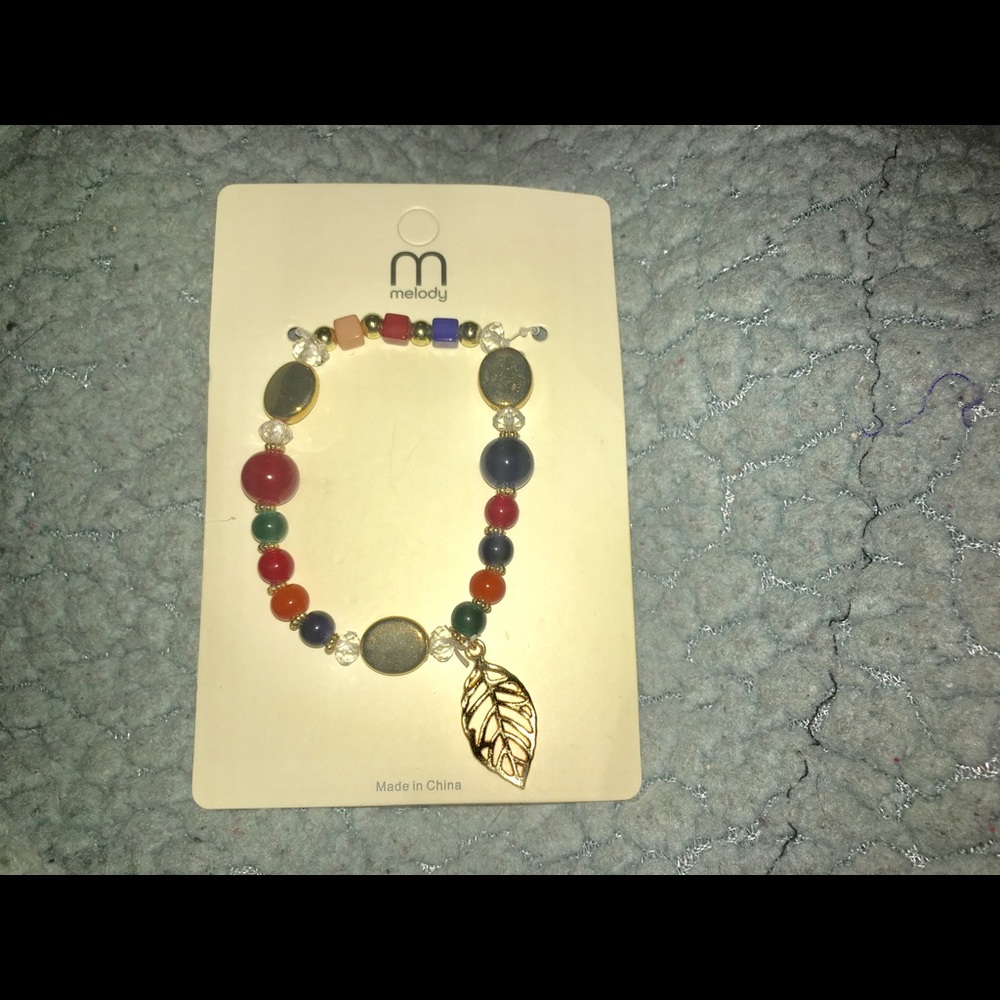 🌺3 for $15🌺 Beaded Bracelet with Gold leaf charm